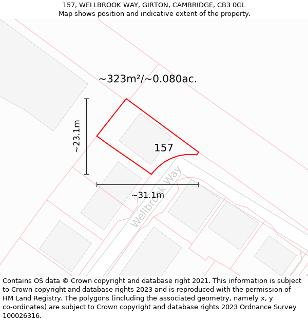 157, WELLBROOK WAY, GIRTON, CAMBRIDGE, CB3 0GL: Plot and title map