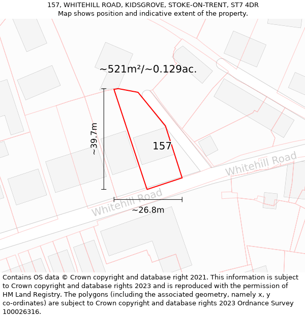 157, WHITEHILL ROAD, KIDSGROVE, STOKE-ON-TRENT, ST7 4DR: Plot and title map