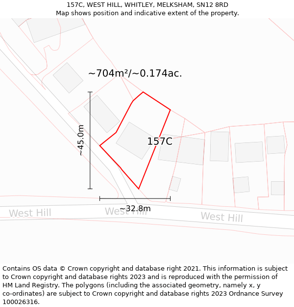 157C, WEST HILL, WHITLEY, MELKSHAM, SN12 8RD: Plot and title map
