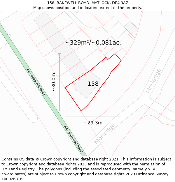 158, BAKEWELL ROAD, MATLOCK, DE4 3AZ: Plot and title map