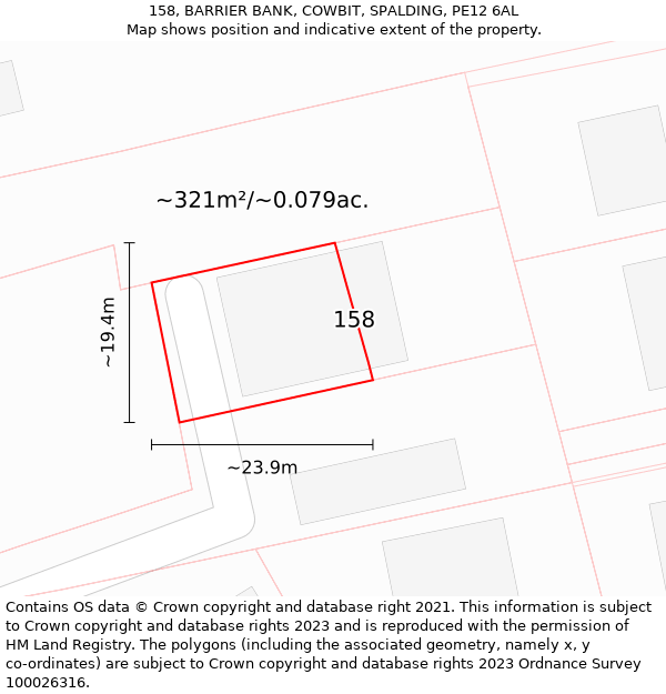 158, BARRIER BANK, COWBIT, SPALDING, PE12 6AL: Plot and title map