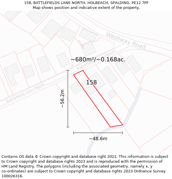 158, BATTLEFIELDS LANE NORTH, HOLBEACH, SPALDING, PE12 7PF: Plot and title map