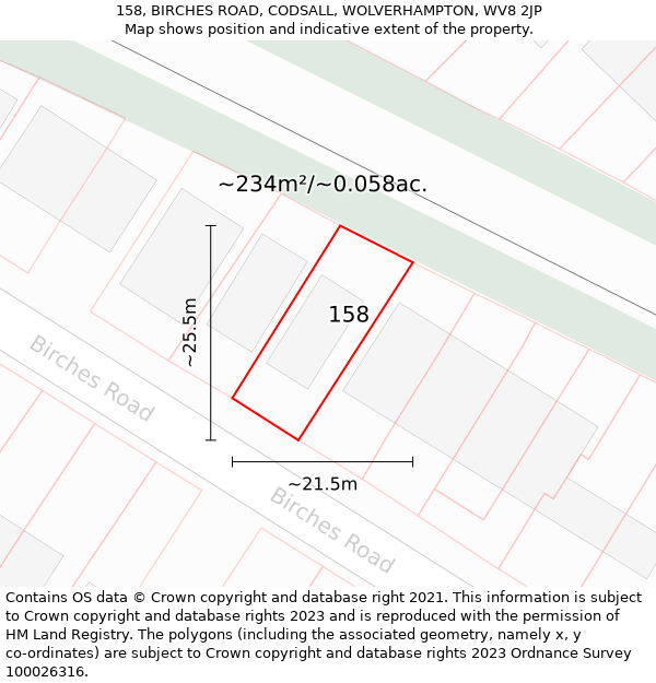 158, BIRCHES ROAD, CODSALL, WOLVERHAMPTON, WV8 2JP: Plot and title map