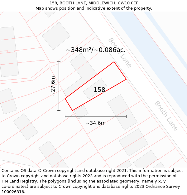 158, BOOTH LANE, MIDDLEWICH, CW10 0EF: Plot and title map