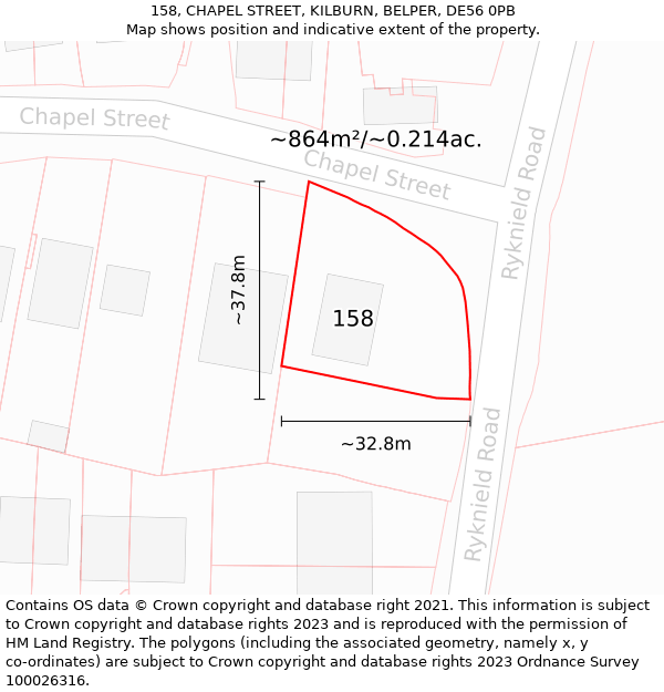 158, CHAPEL STREET, KILBURN, BELPER, DE56 0PB: Plot and title map
