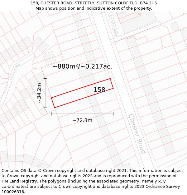 158, CHESTER ROAD, STREETLY, SUTTON COLDFIELD, B74 2HS: Plot and title map