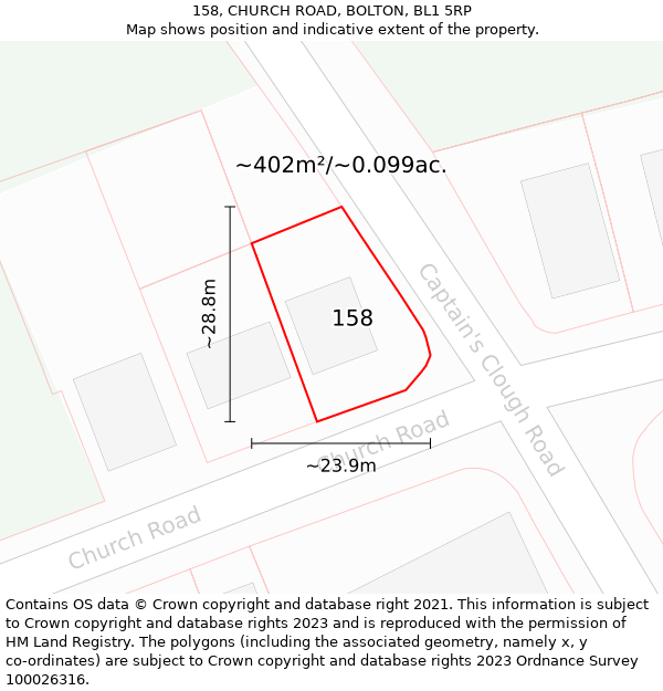 158, CHURCH ROAD, BOLTON, BL1 5RP: Plot and title map