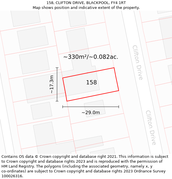 158, CLIFTON DRIVE, BLACKPOOL, FY4 1RT: Plot and title map