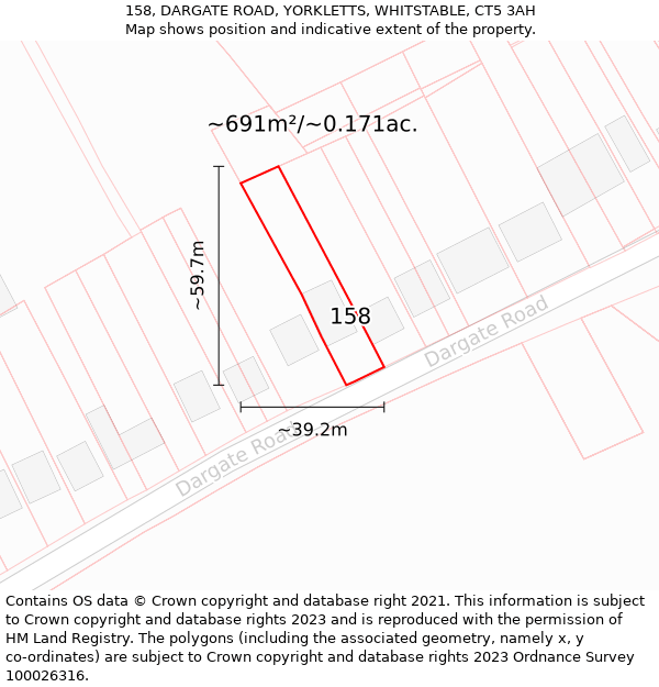 158, DARGATE ROAD, YORKLETTS, WHITSTABLE, CT5 3AH: Plot and title map