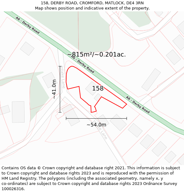 158, DERBY ROAD, CROMFORD, MATLOCK, DE4 3RN: Plot and title map