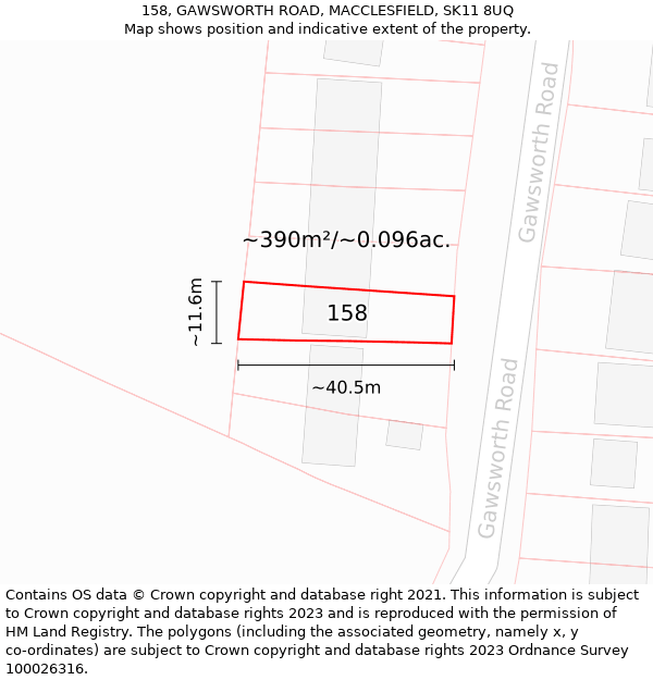 158, GAWSWORTH ROAD, MACCLESFIELD, SK11 8UQ: Plot and title map