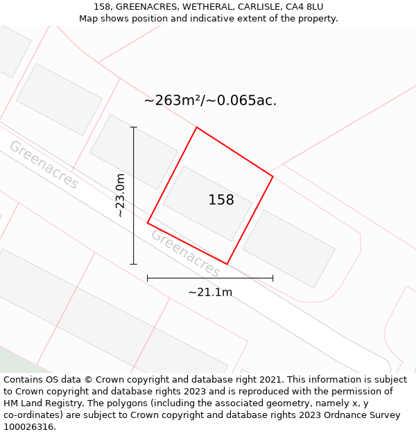 158, GREENACRES, WETHERAL, CARLISLE, CA4 8LU: Plot and title map