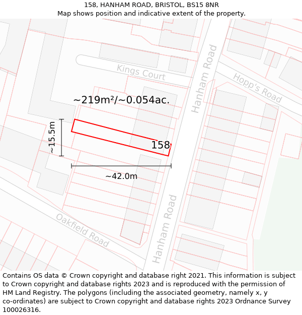 158, HANHAM ROAD, BRISTOL, BS15 8NR: Plot and title map