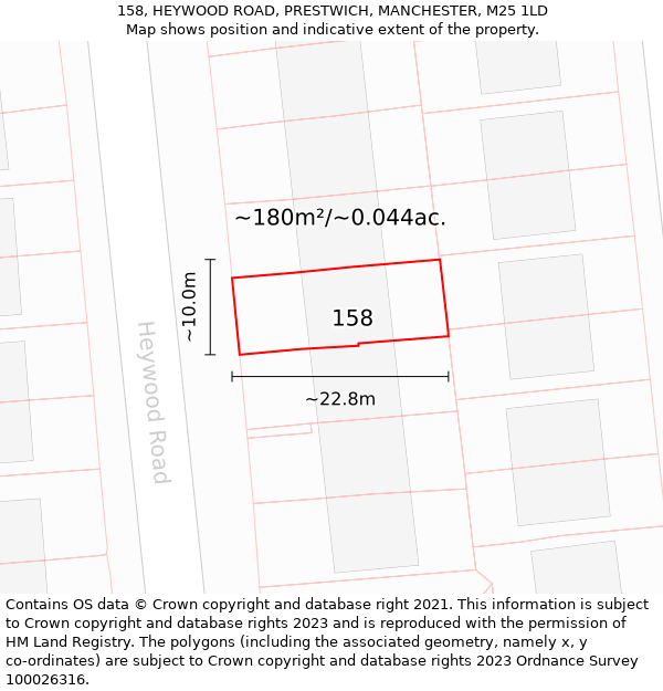 158, HEYWOOD ROAD, PRESTWICH, MANCHESTER, M25 1LD: Plot and title map