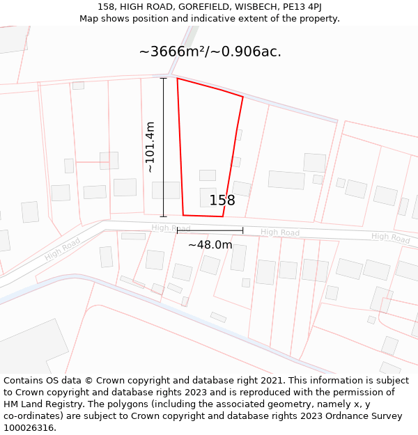 158, HIGH ROAD, GOREFIELD, WISBECH, PE13 4PJ: Plot and title map