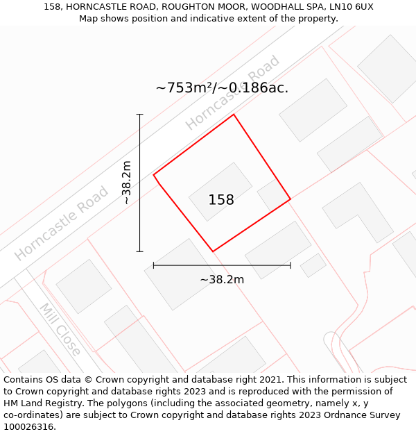 158, HORNCASTLE ROAD, ROUGHTON MOOR, WOODHALL SPA, LN10 6UX: Plot and title map
