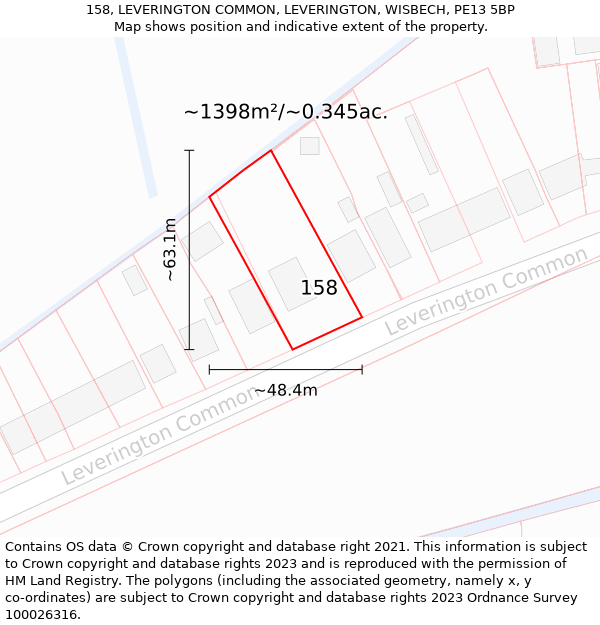 158, LEVERINGTON COMMON, LEVERINGTON, WISBECH, PE13 5BP: Plot and title map