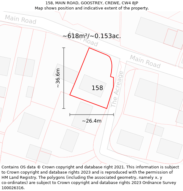 158, MAIN ROAD, GOOSTREY, CREWE, CW4 8JP: Plot and title map