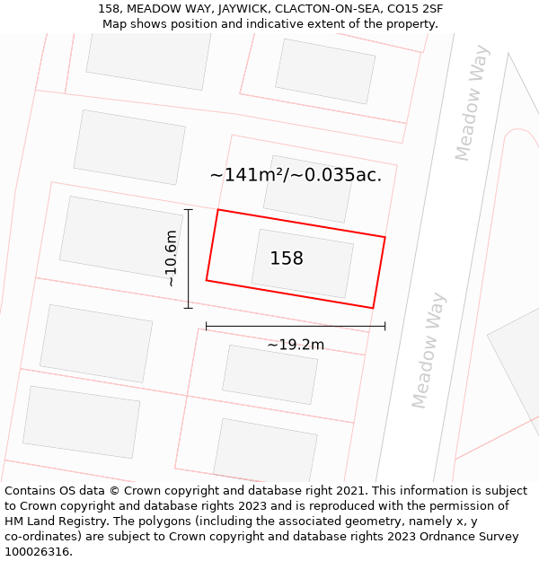 158, MEADOW WAY, JAYWICK, CLACTON-ON-SEA, CO15 2SF: Plot and title map