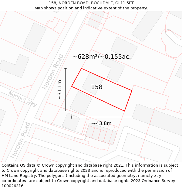 158, NORDEN ROAD, ROCHDALE, OL11 5PT: Plot and title map