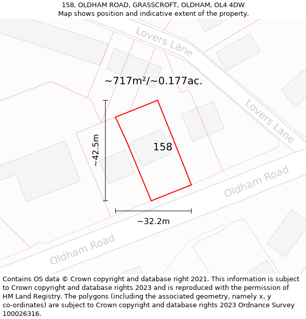 158, OLDHAM ROAD, GRASSCROFT, OLDHAM, OL4 4DW: Plot and title map