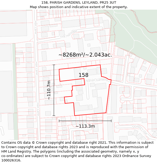 158, PARISH GARDENS, LEYLAND, PR25 3UT: Plot and title map