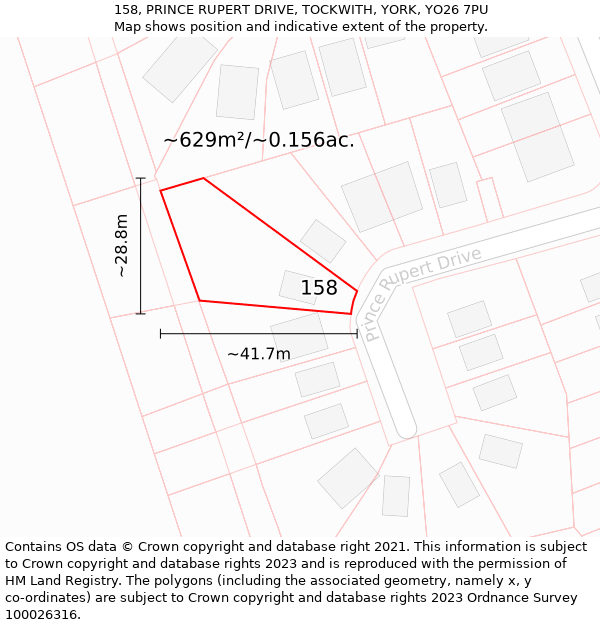 158, PRINCE RUPERT DRIVE, TOCKWITH, YORK, YO26 7PU: Plot and title map