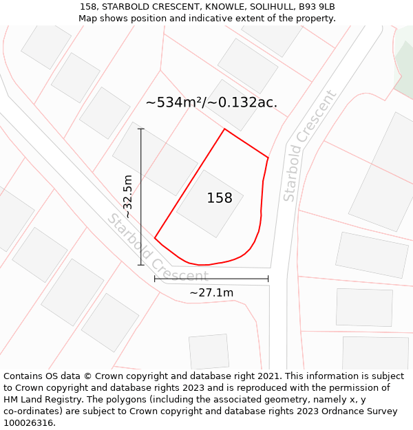 158, STARBOLD CRESCENT, KNOWLE, SOLIHULL, B93 9LB: Plot and title map