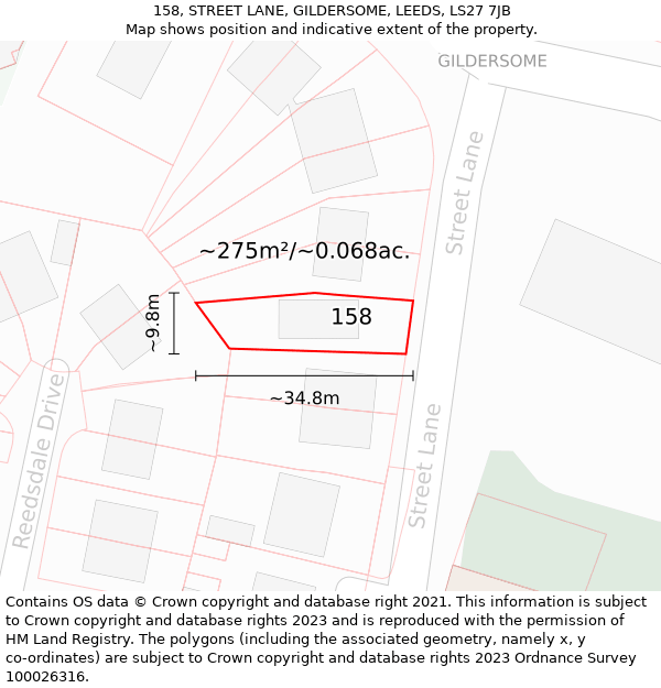 158, STREET LANE, GILDERSOME, LEEDS, LS27 7JB: Plot and title map