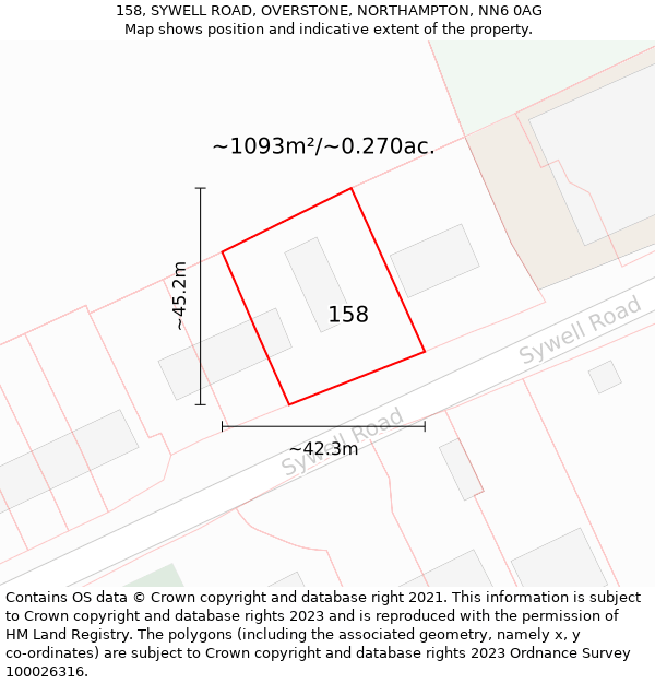 158, SYWELL ROAD, OVERSTONE, NORTHAMPTON, NN6 0AG: Plot and title map