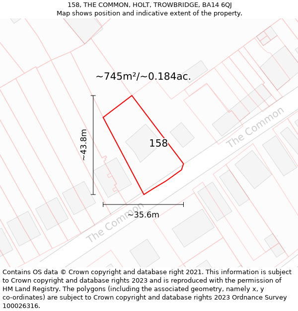 158, THE COMMON, HOLT, TROWBRIDGE, BA14 6QJ: Plot and title map