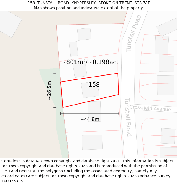 158, TUNSTALL ROAD, KNYPERSLEY, STOKE-ON-TRENT, ST8 7AF: Plot and title map