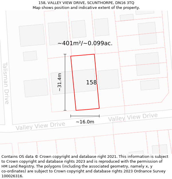 158, VALLEY VIEW DRIVE, SCUNTHORPE, DN16 3TQ: Plot and title map