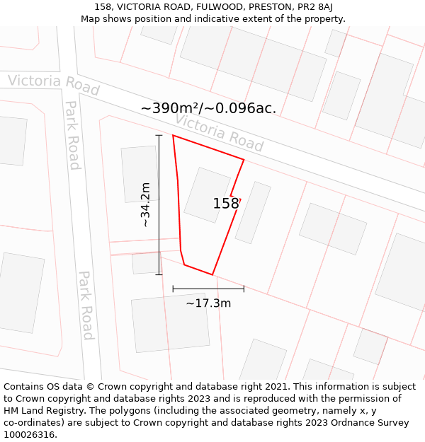 158, VICTORIA ROAD, FULWOOD, PRESTON, PR2 8AJ: Plot and title map