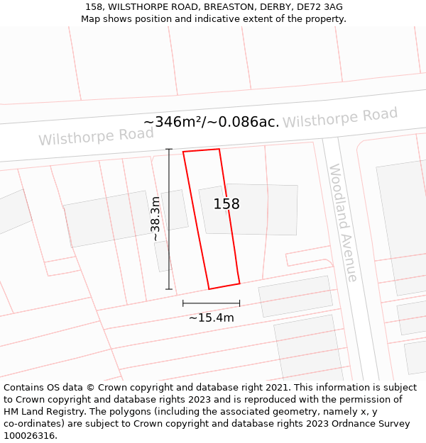 158, WILSTHORPE ROAD, BREASTON, DERBY, DE72 3AG: Plot and title map