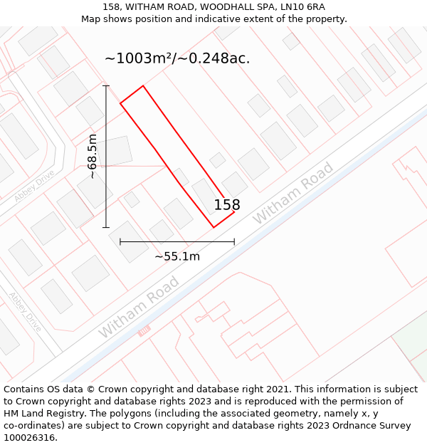 158, WITHAM ROAD, WOODHALL SPA, LN10 6RA: Plot and title map