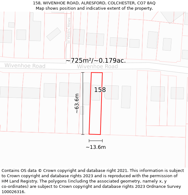 158, WIVENHOE ROAD, ALRESFORD, COLCHESTER, CO7 8AQ: Plot and title map