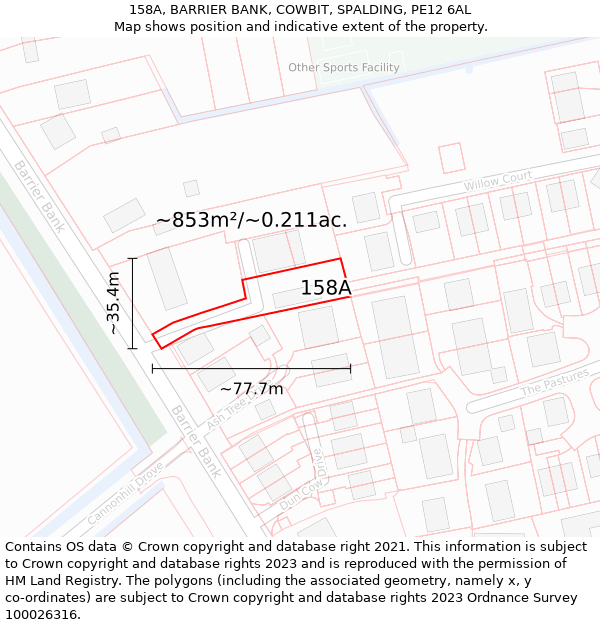 158A, BARRIER BANK, COWBIT, SPALDING, PE12 6AL: Plot and title map