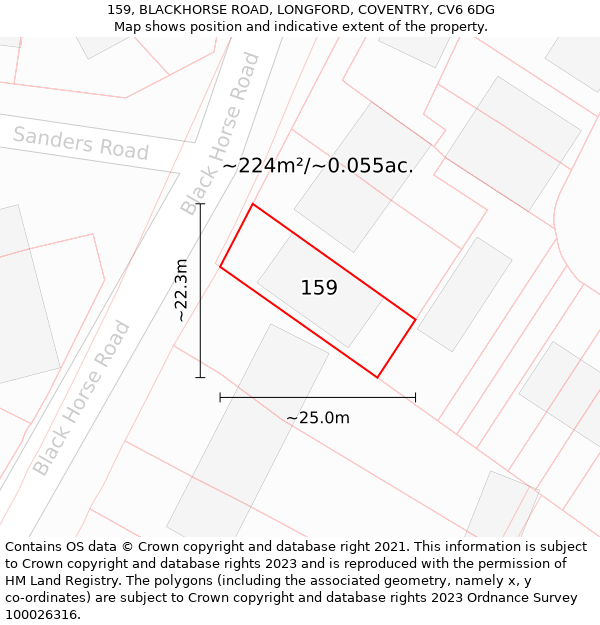 159, BLACKHORSE ROAD, LONGFORD, COVENTRY, CV6 6DG: Plot and title map