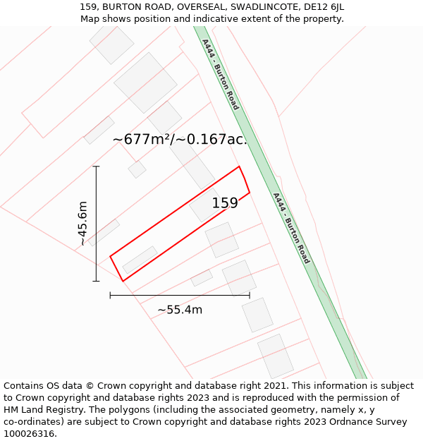 159, BURTON ROAD, OVERSEAL, SWADLINCOTE, DE12 6JL: Plot and title map