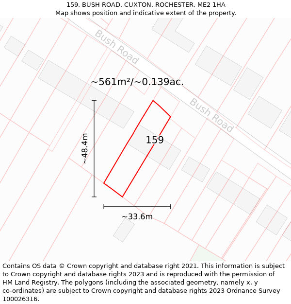 159, BUSH ROAD, CUXTON, ROCHESTER, ME2 1HA: Plot and title map