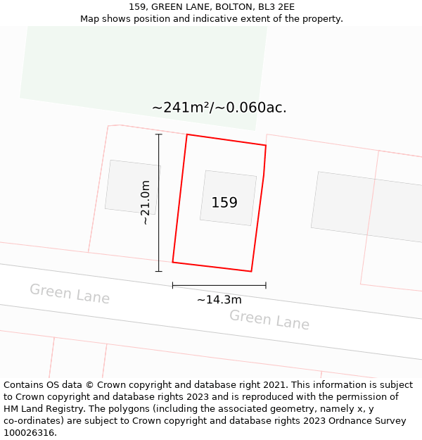 159, GREEN LANE, BOLTON, BL3 2EE: Plot and title map