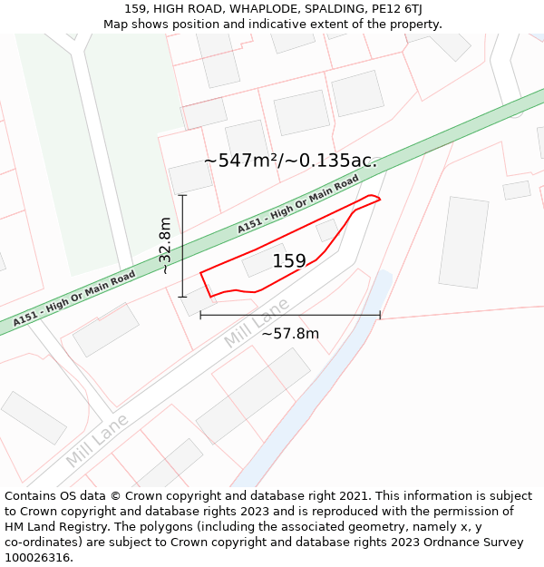 159, HIGH ROAD, WHAPLODE, SPALDING, PE12 6TJ: Plot and title map