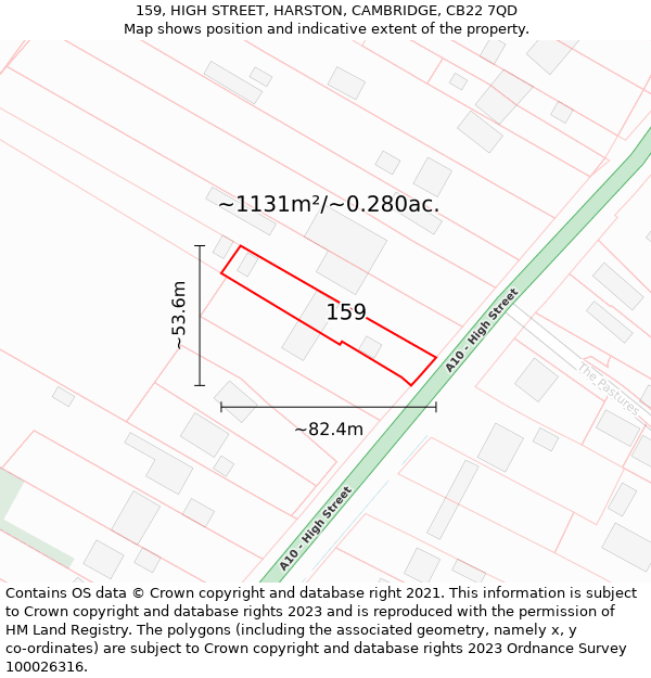 159, HIGH STREET, HARSTON, CAMBRIDGE, CB22 7QD: Plot and title map