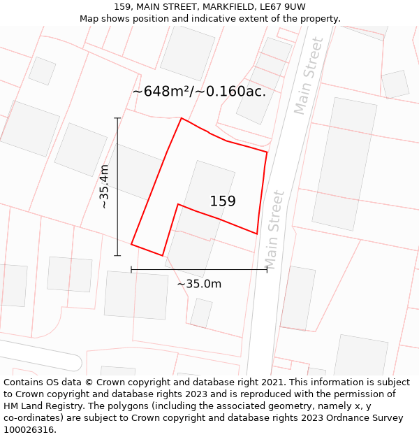 159, MAIN STREET, MARKFIELD, LE67 9UW: Plot and title map