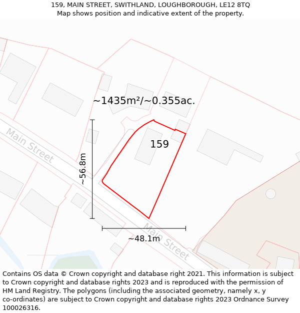 159, MAIN STREET, SWITHLAND, LOUGHBOROUGH, LE12 8TQ: Plot and title map