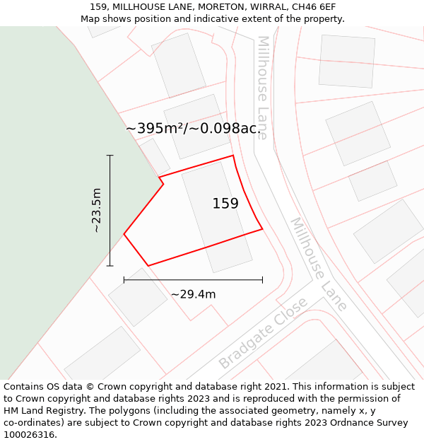 159, MILLHOUSE LANE, MORETON, WIRRAL, CH46 6EF: Plot and title map