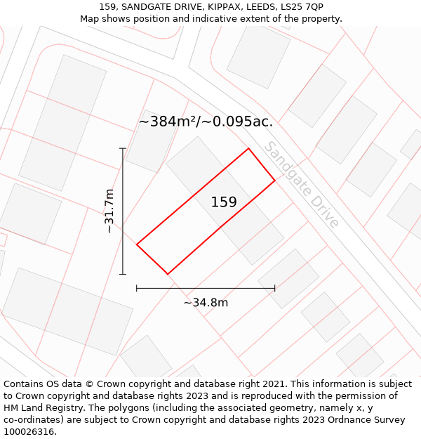 159, SANDGATE DRIVE, KIPPAX, LEEDS, LS25 7QP: Plot and title map