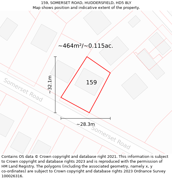 159, SOMERSET ROAD, HUDDERSFIELD, HD5 8LY: Plot and title map