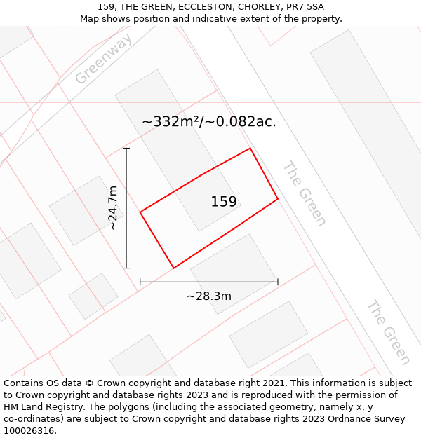 159, THE GREEN, ECCLESTON, CHORLEY, PR7 5SA: Plot and title map